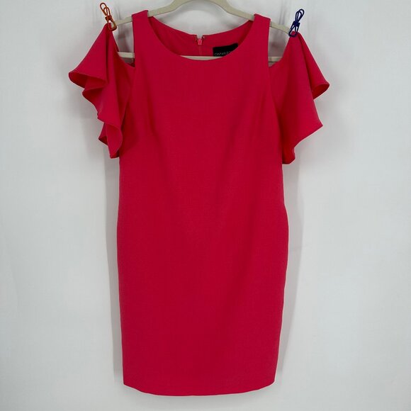3/$25 Cynthia Rowley Shift Dress 4 Cold Shoulder Flounce Short Sleeves Pink NWT - Picture 1 of 10